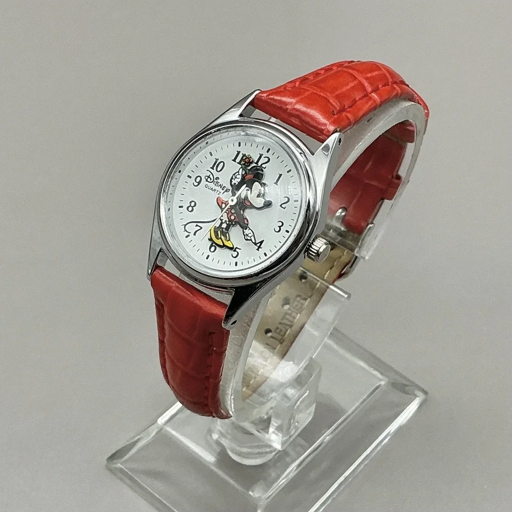 Disney Parks Womens Watch White Dial Minnie Mouse Red Strap Quartz Analog